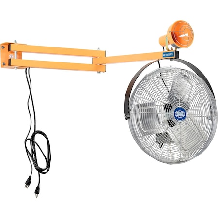 Global Industrial Double Arm Dock Light w/ 18in 3-Speed Fan, 40in Reach, Par38 Bulb Compatible 812430